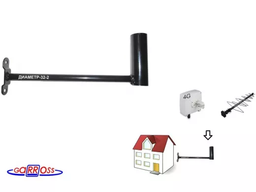 Кронштейн антенный "ДИАМЕТР-32-2" ЧЕРНЫЙ для DVB-T2 антенн;вылет 0,29м; диаметр 32мм(упаковка- 80шт)