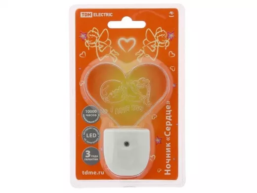 Светильник светодиодный TDM ночник "Сердце" с датчиком света, 0,3 Вт, 220В SQ0357-0008