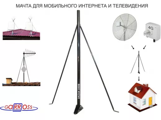 Кронштейн для антенны на любую крышу "DRZAK D50B-18071" черный с подпорками, диаметр 50мм, высота 1м