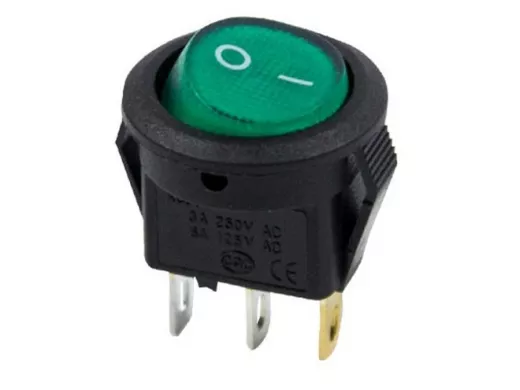 Выключатель клавишный круглый 250V 3А (3с) ON-OFF зеленый  с подсветкой  Micro  REXANT