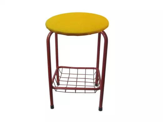 Табурет с подставкой для ног и корзинкой для вещей "TABURETTO-20412" красные ножки, жёлтый, ткань