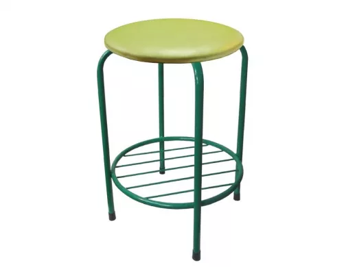 Табурет с подставкой для ног и полкой "TABURETTO-20485" круглое сиденье, зелёный, жёлтый, экокожа