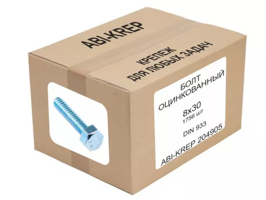 Болт оцинкованный  8х 30 DIN 933 (1шт) "ABI-KREP 204905" ключ 13мм, 15,5гр цена за 1шт