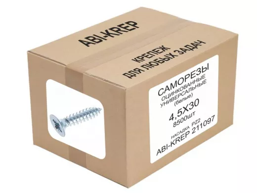 Саморезы универсальные оцинкованные  4,5х 30 белые (  1шт) "ABI-KREP 211097" Pozi PZ 2,08г