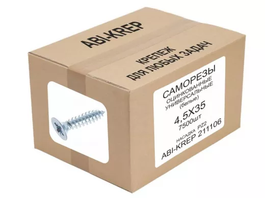 Саморезы универсальные оцинкованные  4,5х 35 белые (  1шт) "ABI-KREP 211106" Pozi PZ 2,46г