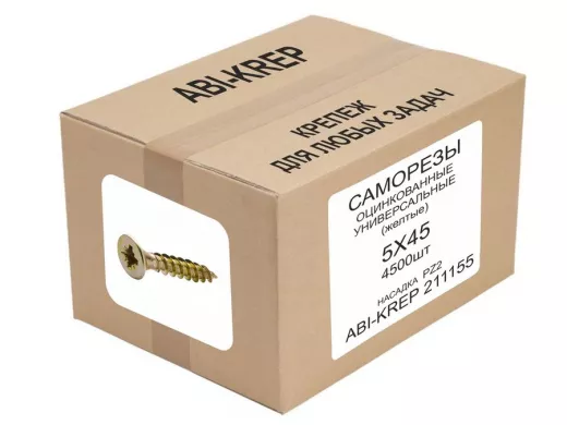 Саморезы универсальные оцинкованные  5х 45 жёлтые (  1шт) "ABI-KREP  211155" Pozi PZ 3,78г