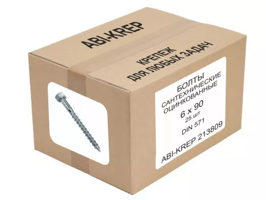 Болты сантехнические оцинкованные  6х 90 DIN 571 (  25шт) "ABI-KREP 213809" 0,4кг , Глухарь 16г