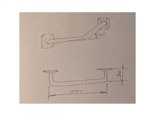 Поручень прочный, угол 35гр, 80см, левый "ПоручПро-217189" пристенный, вылет 16см, черный