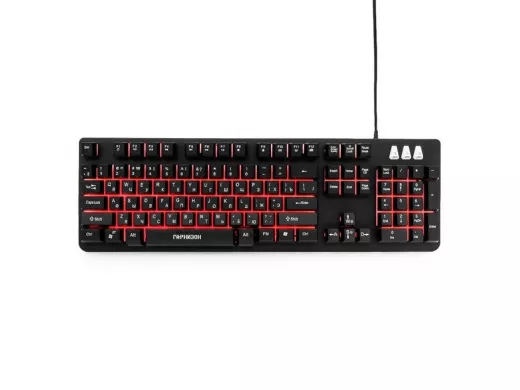 Клавиатура проводная Гарнизон GK-300G,USB,металл,3подсветки,черный,антифант.мех,игровая