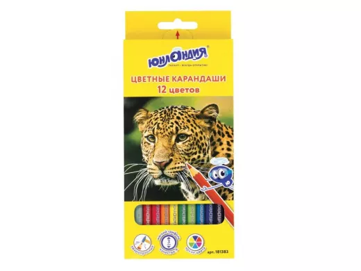 Карандаши цветные "BR-75638"  "МИР ЖИВОТНЫХ", 12 цветов, классические заточенные