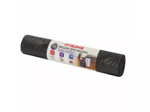 Мешки для мусора  30литров "BR-78281", черные в рул 20 штук, ПВД, 20мкм, 50х60см (+5%),особо прочные