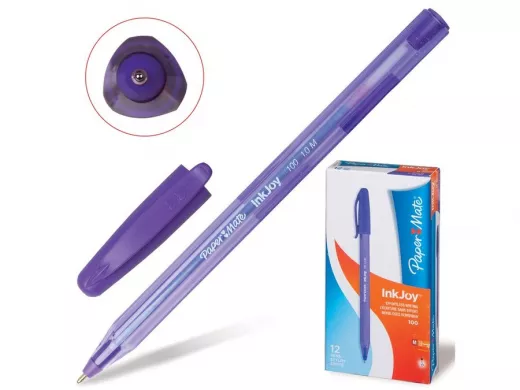 Ручка шариковая  "Inkjoy 100", ФИОЛЕТОВАЯ "BR-94144", корпус тонированный фиолетовый, узел 1,2 мм
